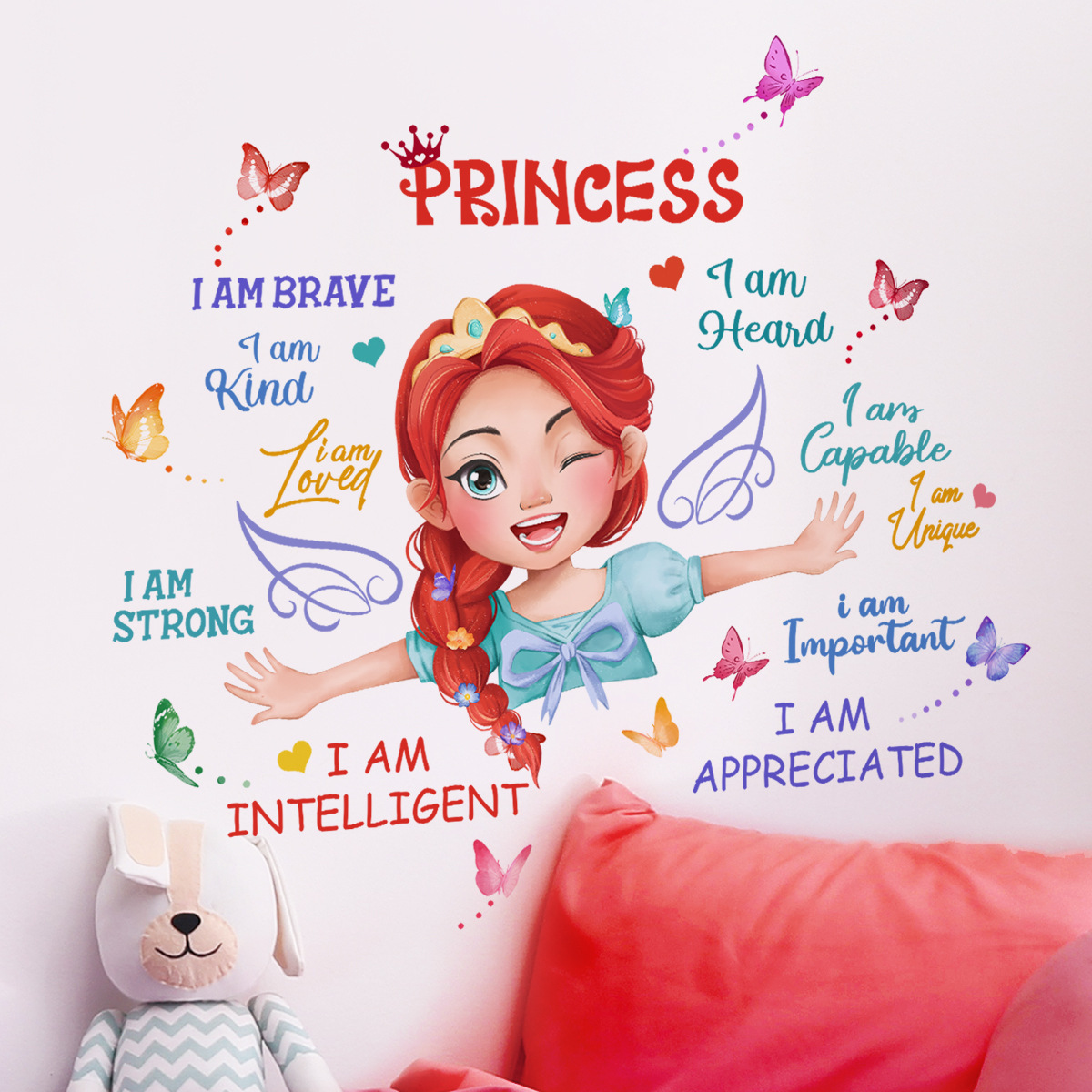 Cartoon Girl Inspirational Text Wall Sticker Wall Decals Waterproofs And Removable Wallpaper