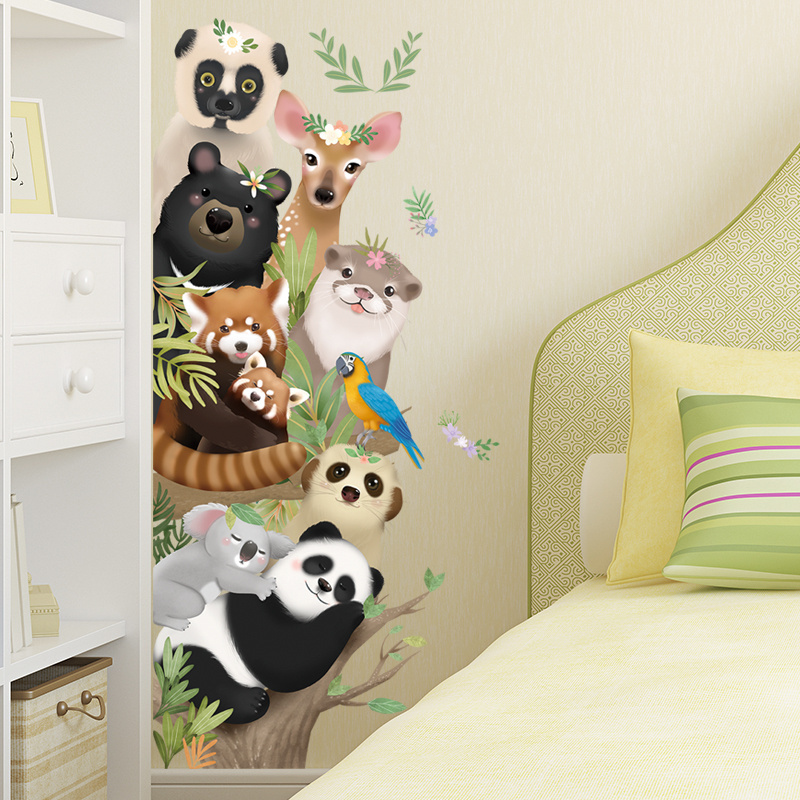 Cartoon Animal Wall Mural Lion Bear Rabbit Deer Dog Home Decor Wall Sticker For Kindergarten Classroom Kid's Room Wall Decal