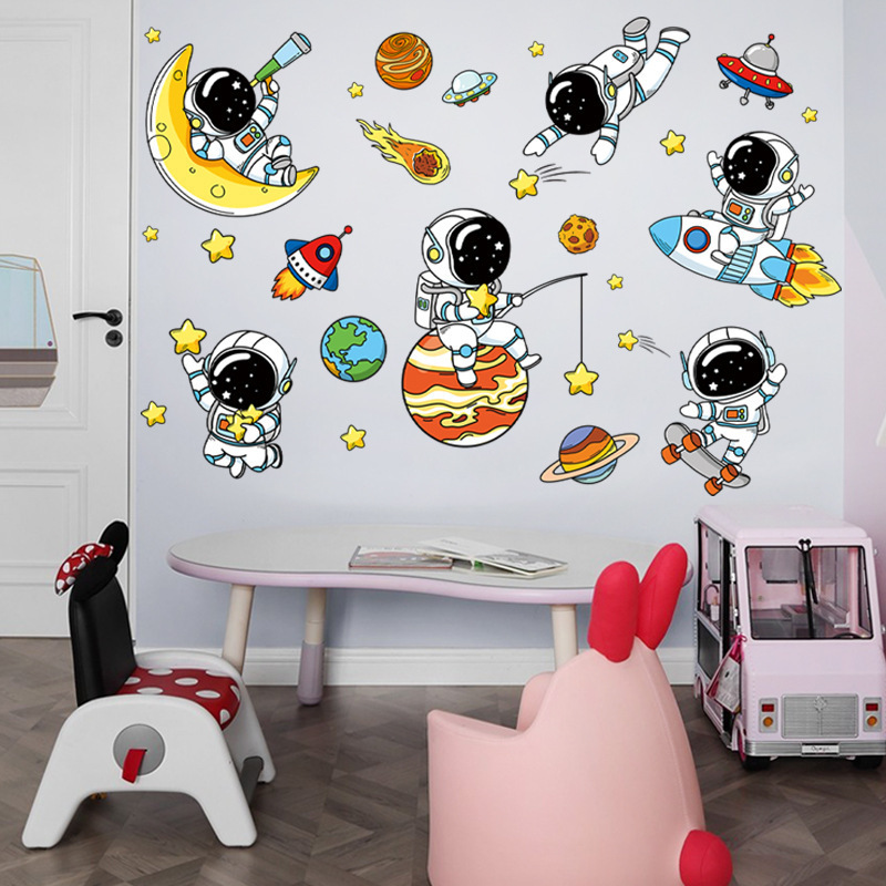 Space Odyssey Wall Sticker Cartoon Astronauts and Space Decals  Living Room Decorative Wallpaper