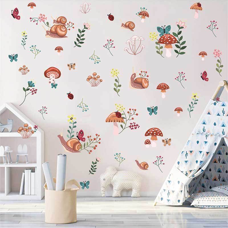 Jungle paradise wall stickers cartoon mushroom snail children's bedroom baby room decoration  wallpaper self-adhesive stickers