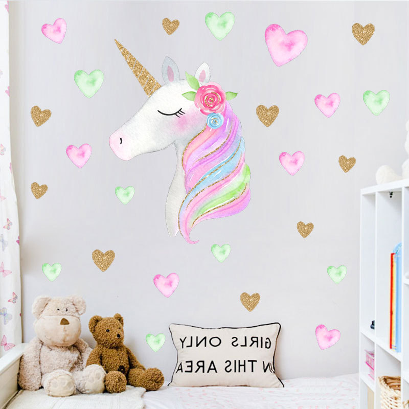 Cartoon stars Unicorn wall stickers Children's bedroom living room decoration wallpaper can be removed self-adhesive stickers