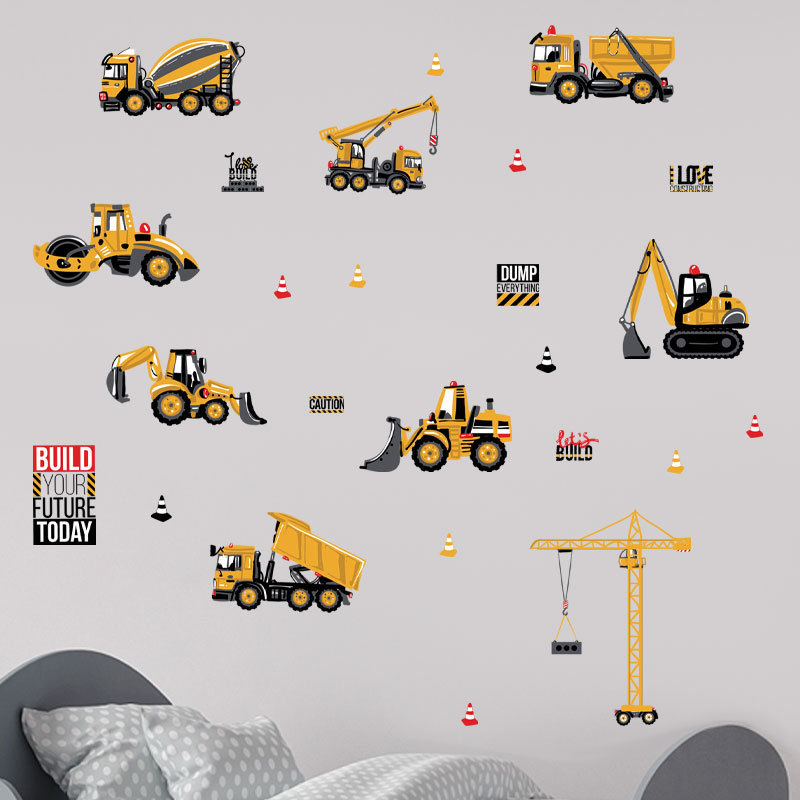 News Yellow Truck Tractor Cartoon Wallpaper Creative Kid's Bedroom Decorative Decal Self Adhesive Children's Bedroom Wall Murals