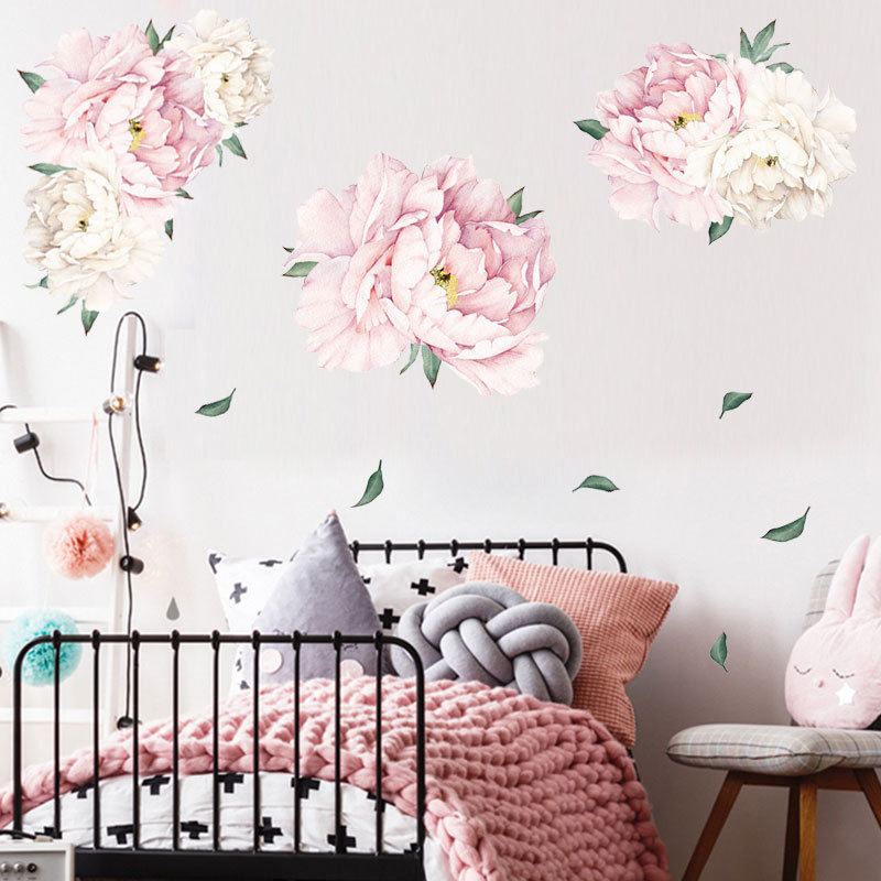 Leaves Falling Wallpaper Peony Flower Wallpapers For Women Bedroom Home Decoration Leave Wall Decal TV Blackboard Stickers