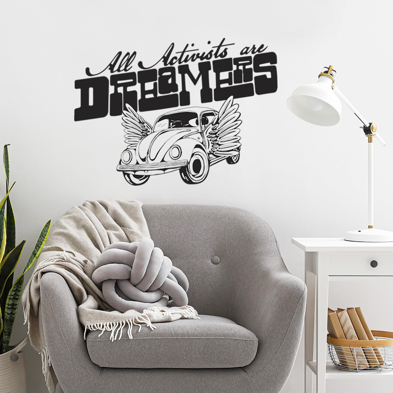 Cartoon Car Wing Wall Sticker Self Adhesive English Quote Decals Creative Kid's Living Room Decorative Wallpaper