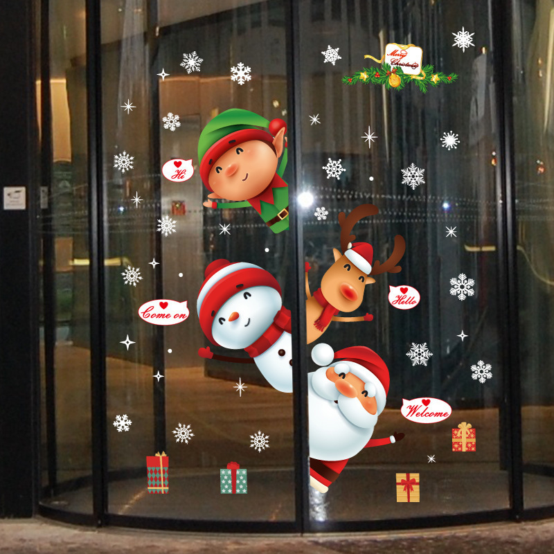 Hot Sale Christmas Wall Stickers Santa Claus Snowman Elf Window Wallpapers Self Adhesive Xmas Festival Decorative Decals