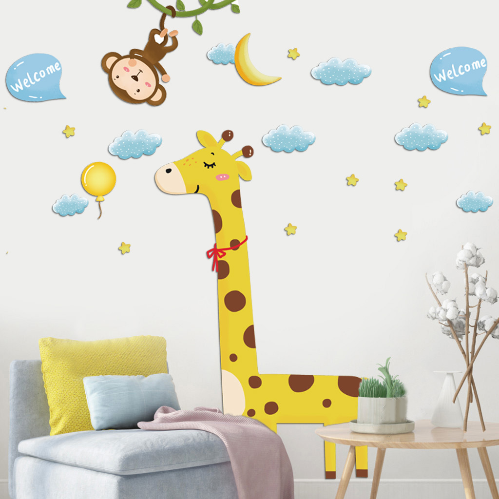 Giraffe Monkey Stickers Clouds Stars Wall Sticker Home Decor Wallpaper For Living Room Bedroom Sofa Background Decor Wall Decal