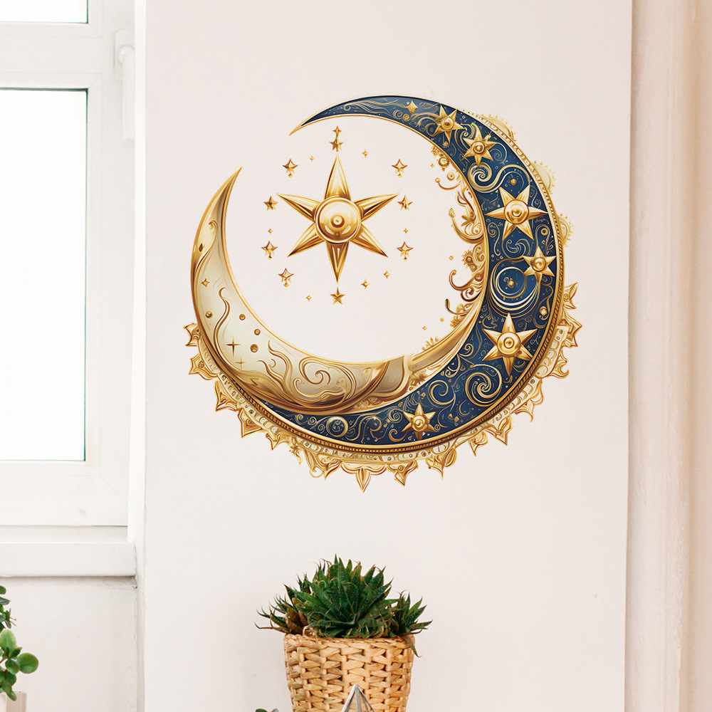 Features three-dimensional relief moon chandelier wall stickers bedroom living room decoration wallpaper self-adhesive stickers