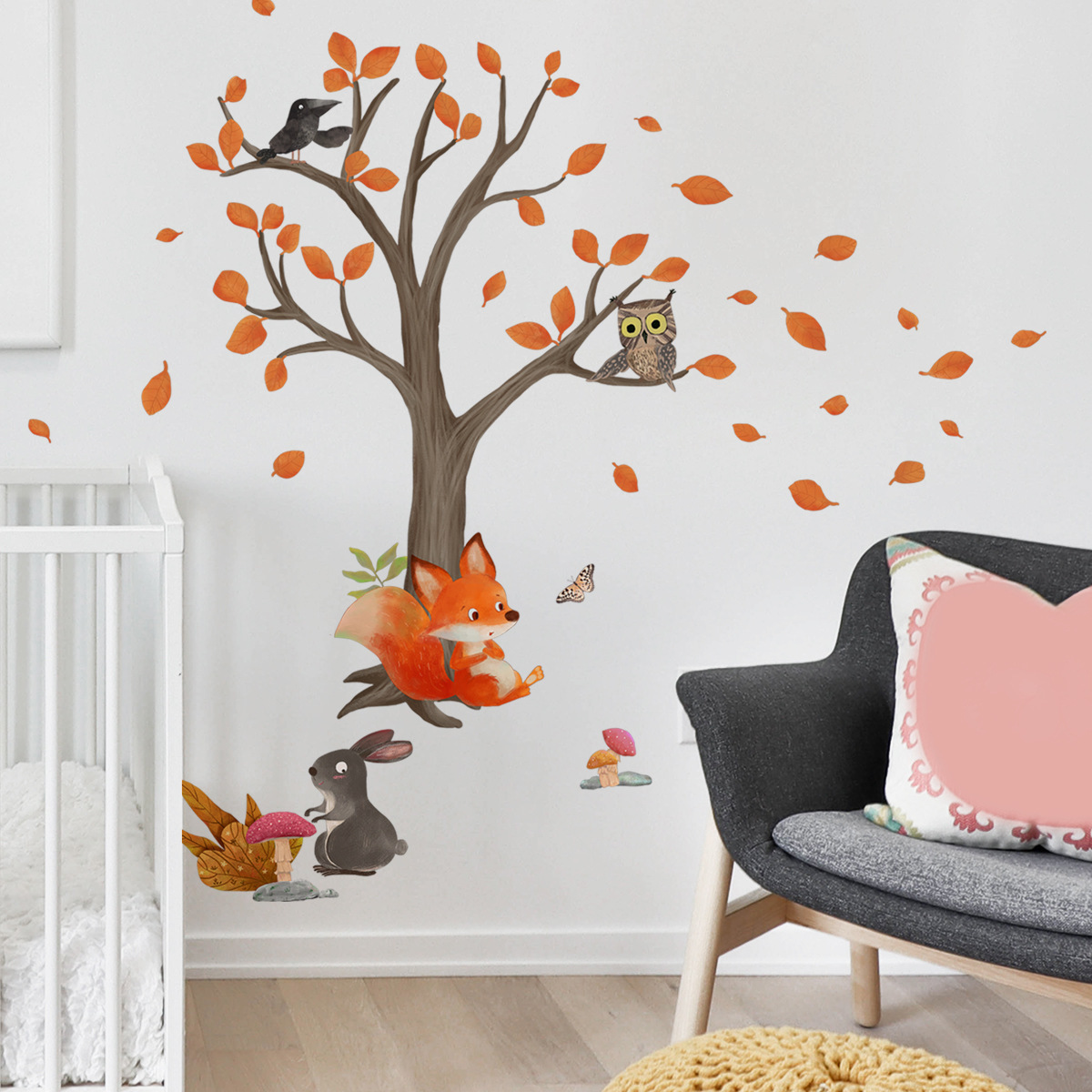 Cartoon Owl Fox Maple Tree Wall Sticker For Kids Room Decoration And Promotion Decorative Wallpaper