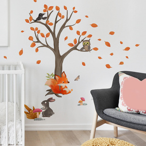 Cartoon Owl Fox Maple Tree Wall Sticker For Kids Room Decoration And Promotion Decorative Wallpaper