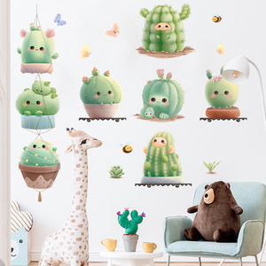 Potted Sprite Wall Sticker Cartoon Cute Cactus Decals  Living Room Decorative Wallpaper