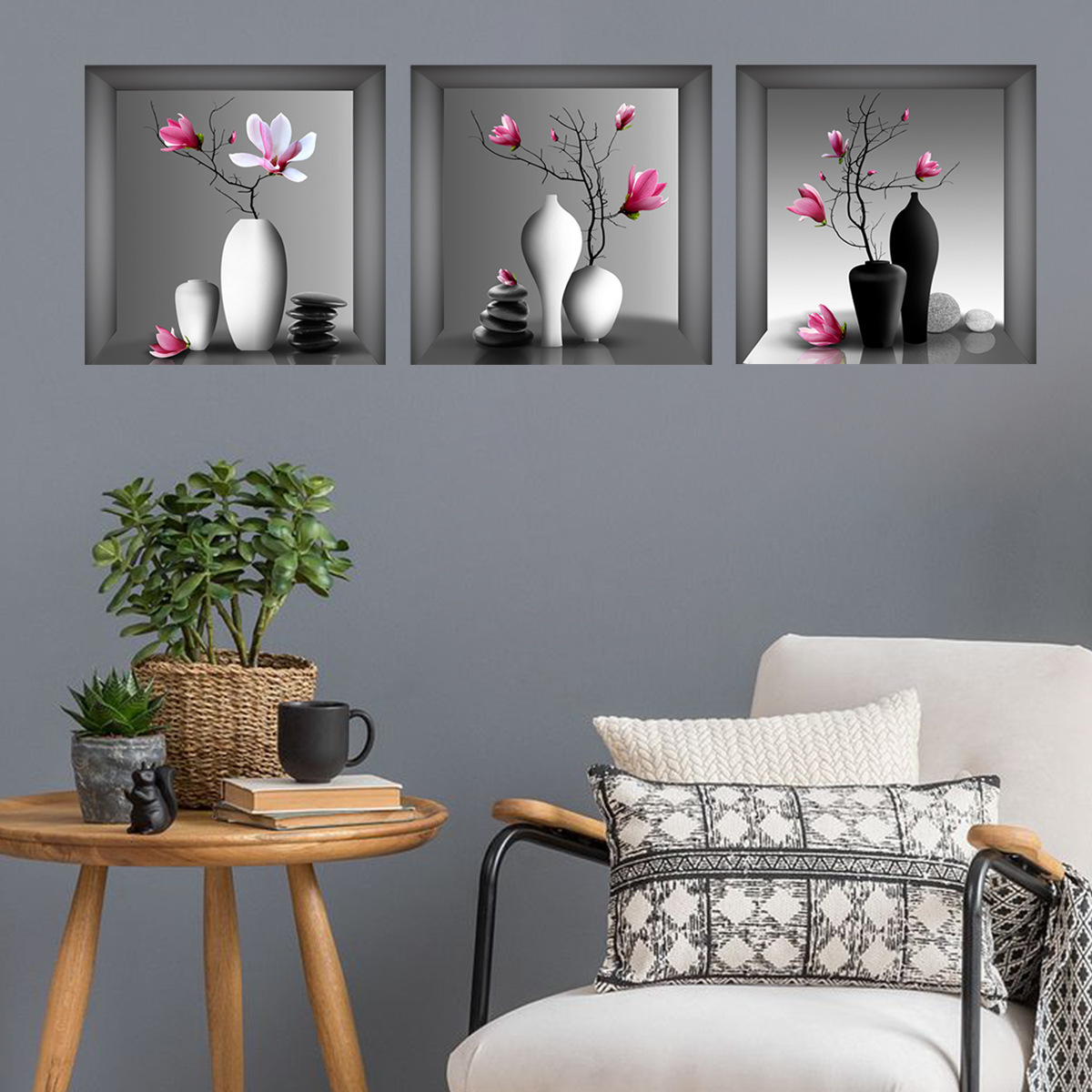 Vase flowers simulation picture frame wall stickers Bedroom living room decoration wallpaper self-adhesive PVC stickers