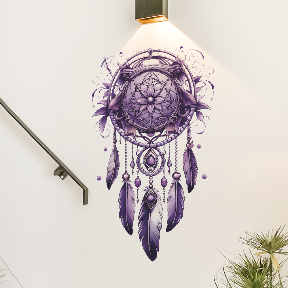 Purple dreamcatcher feather star chandelier wall sticker living room bedroom decoration wallpaper self-adhesive stickers