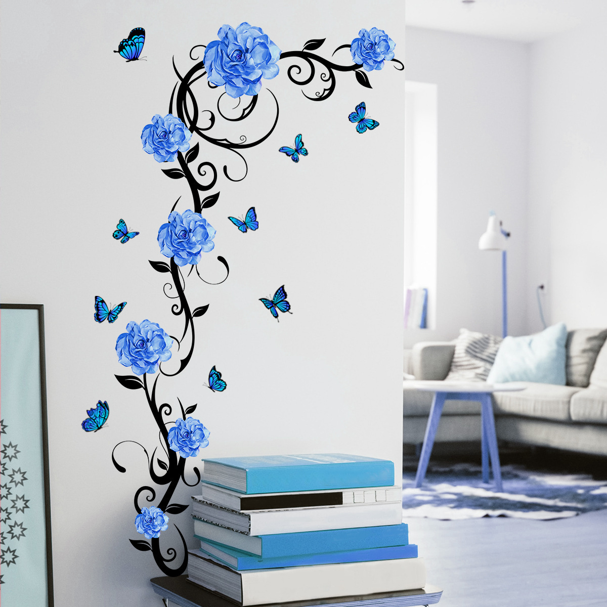 Beautiful rose Blue Fairy Rose Wallpaper Butterfly Living Room Bedroom Decoration Sticker Wallpaper