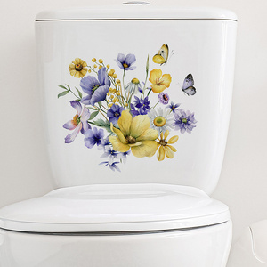 Daisy yellow small flower butterfly toilet wall sticker bathroom bathtub decoration wallpaper self-adhesive PVC sticker