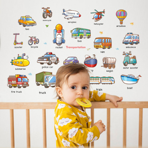 New Design Cartoon Wall Sticker Cars Train Airplane Wallpaper Self Adhesive TV Background Mural Boy's Living Room Decals