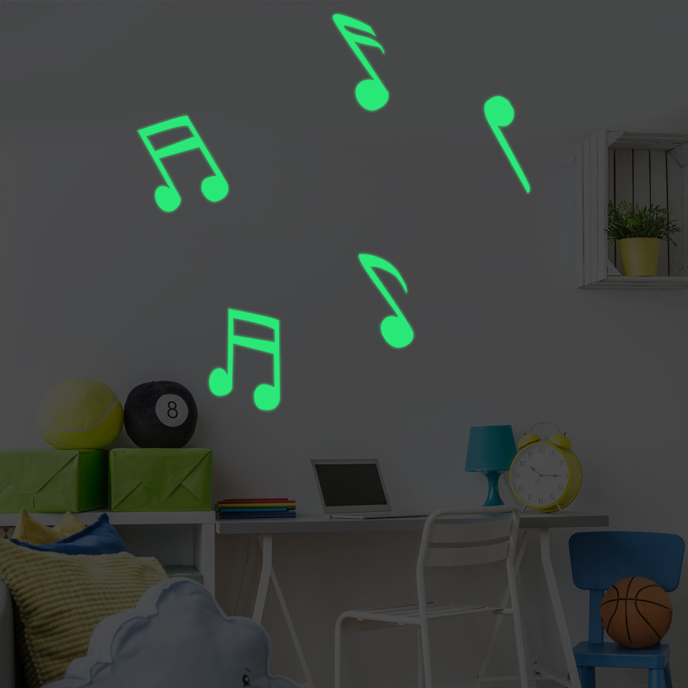 Lovely Luminous Music Notes Wall Stickers Cute Glowing In The Dark Wall Mural Home Decor For Kid's Living Room Wallpaper