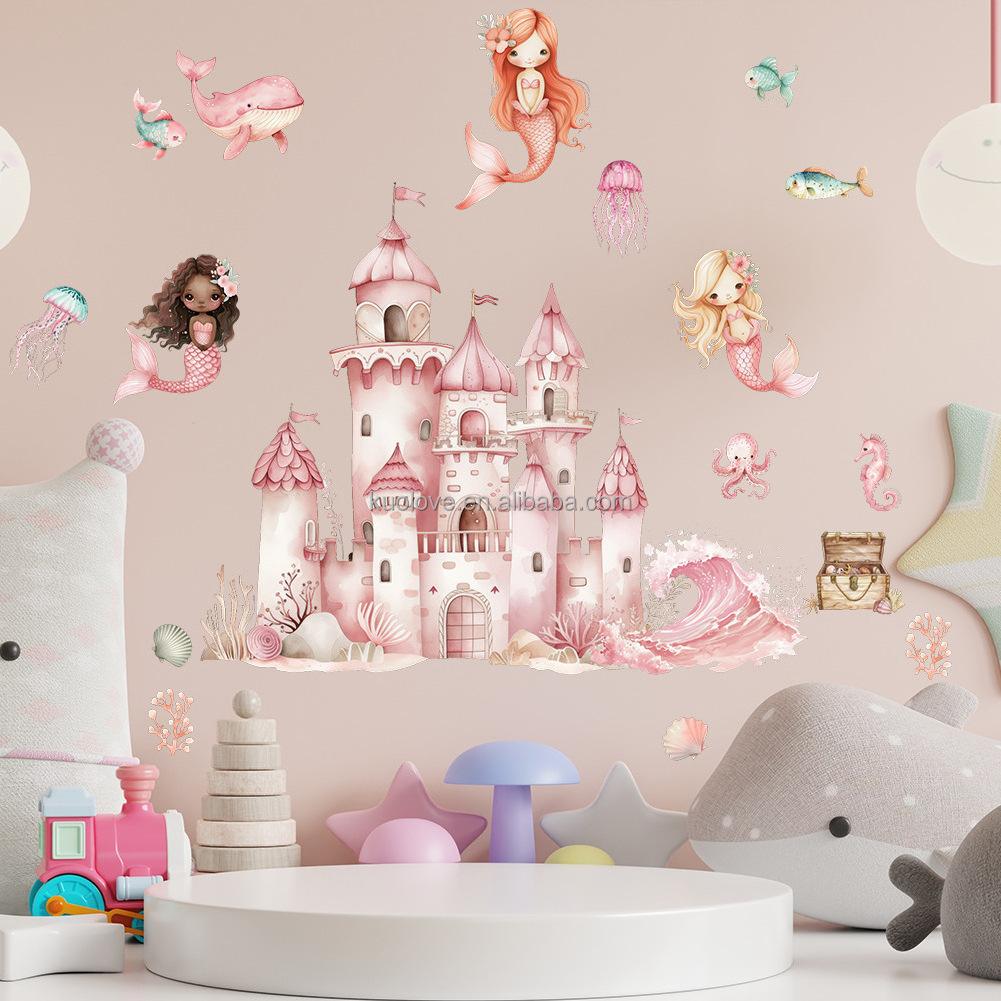 Fantasy fairy tale mermaid Princess castle wall stickers Bedroom living room decoration wallpaper self-adhesive PVC stickers