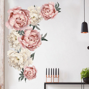 3D Wall Decal Chinese Flower Wall Paper Pink And White Peony Flowers Decoration Wallpaper Self Adhesive Stickers For Living Room