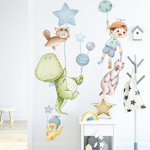 Dinosaur Cartoon Stickers Creative Little Boy Moon Stars Wallpaper For Bedroom Self Adhesive Kid's Living Room Decorative Decal