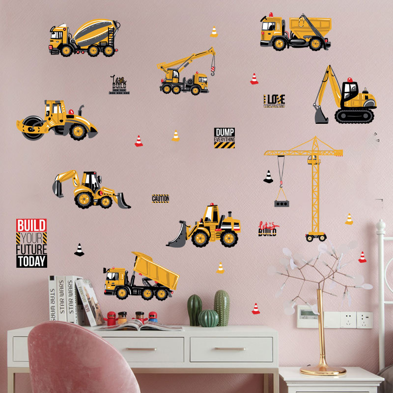 News Yellow Truck Tractor Cartoon Wallpaper Creative Kid's Bedroom Decorative Decal Self Adhesive Children's Bedroom Wall Murals