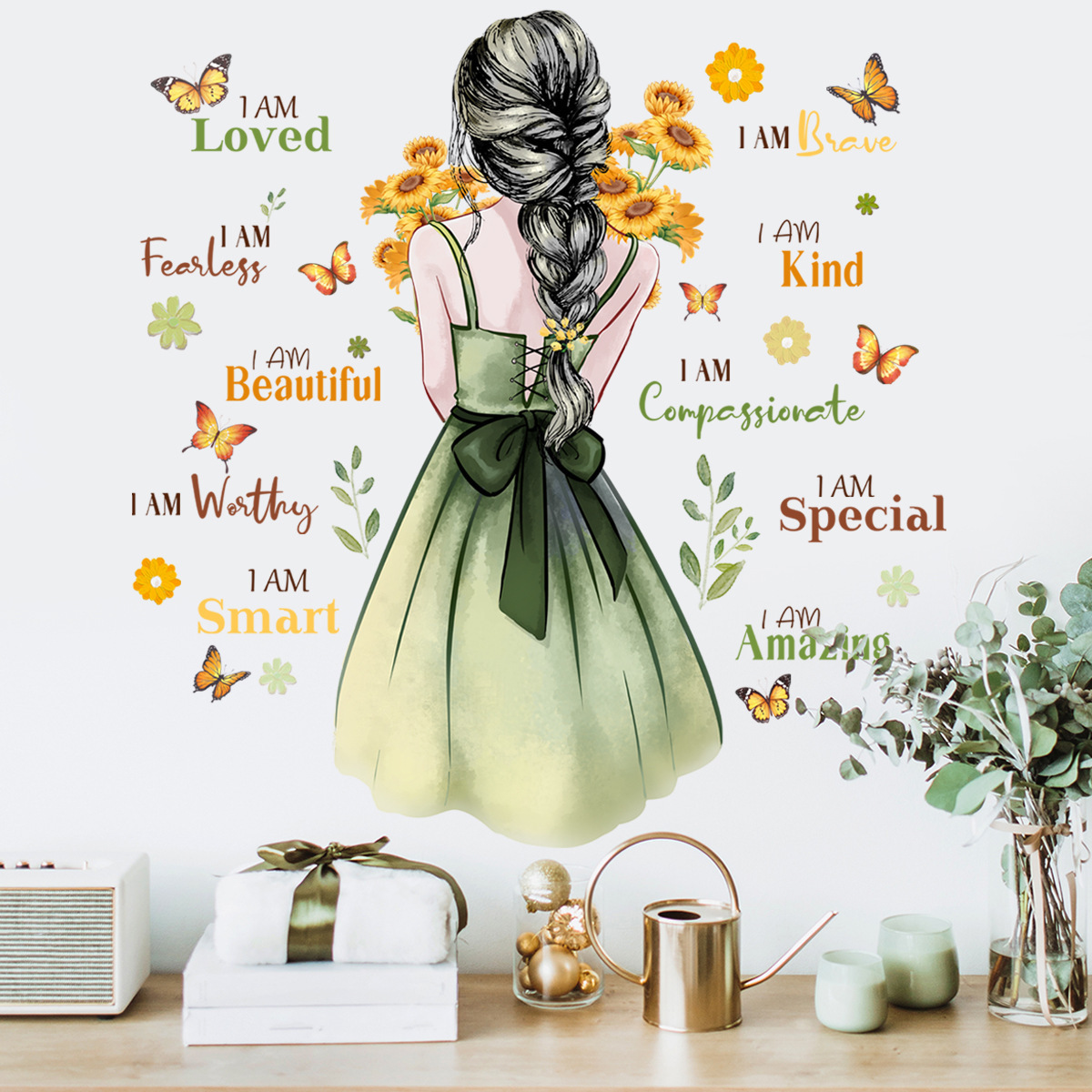 Fresh Girl Wall Sticker Inspirational English Quote Decals Decorative And Self-adhesive Wallpaper