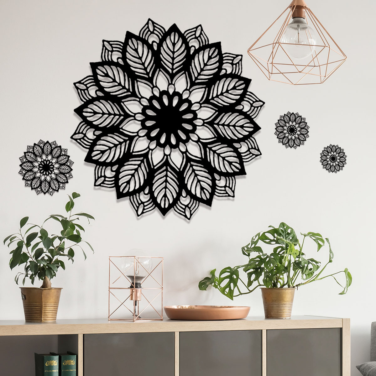 Black Flowers Wall Sticker Geometric flower Decals Living Room Decorative Wallpaper