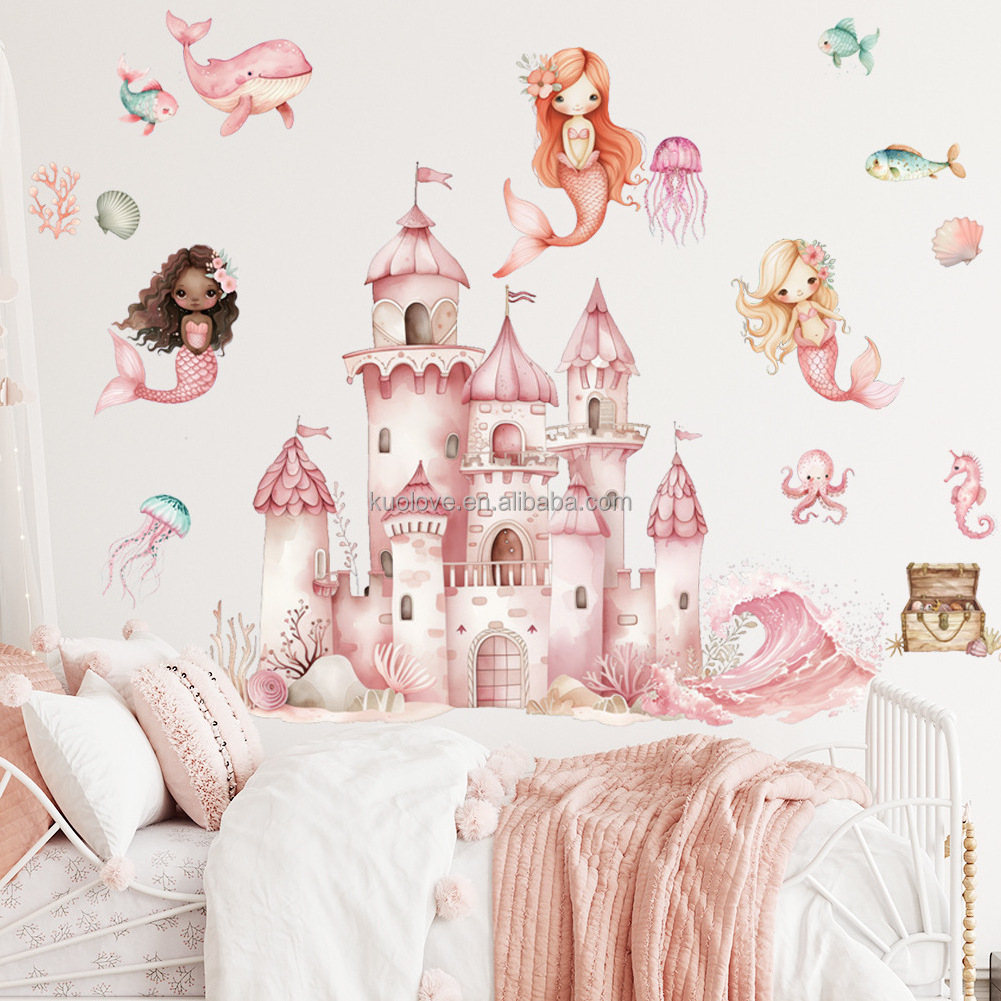 Fantasy fairy tale mermaid Princess castle wall stickers Bedroom living room decoration wallpaper self-adhesive PVC stickers