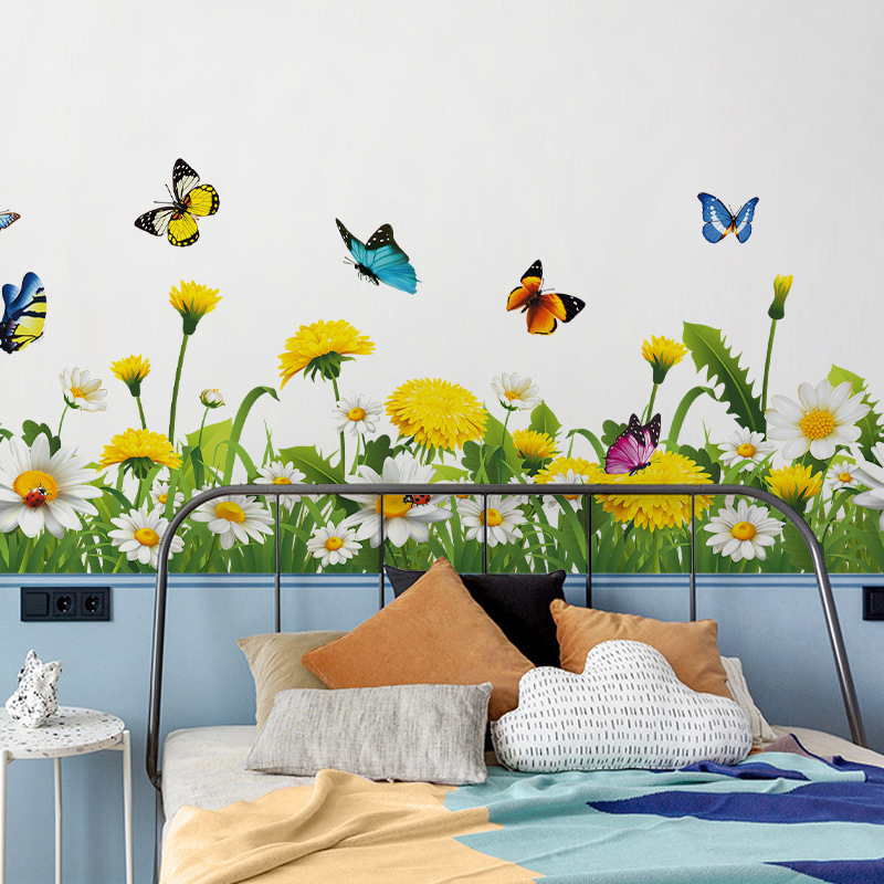 Flowers and grass Wall Sticker Concealer and avoiding ugly wall corner line Decals  Living Room Decorative Wallpaper