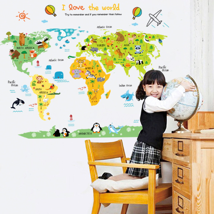 Creative World Map Sticker For Room Wall Kids Bedroom Decorative Decals Removable Children's Living Room Home Decor Wallpaper