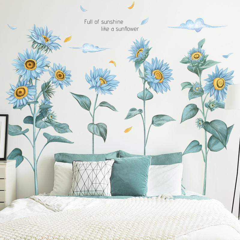 Blue Sunflowers Wall Sticker Full Of Sunshine Like a Sunflower Wallpaper Nordic Style Home Decoration TV Background Wall Mural