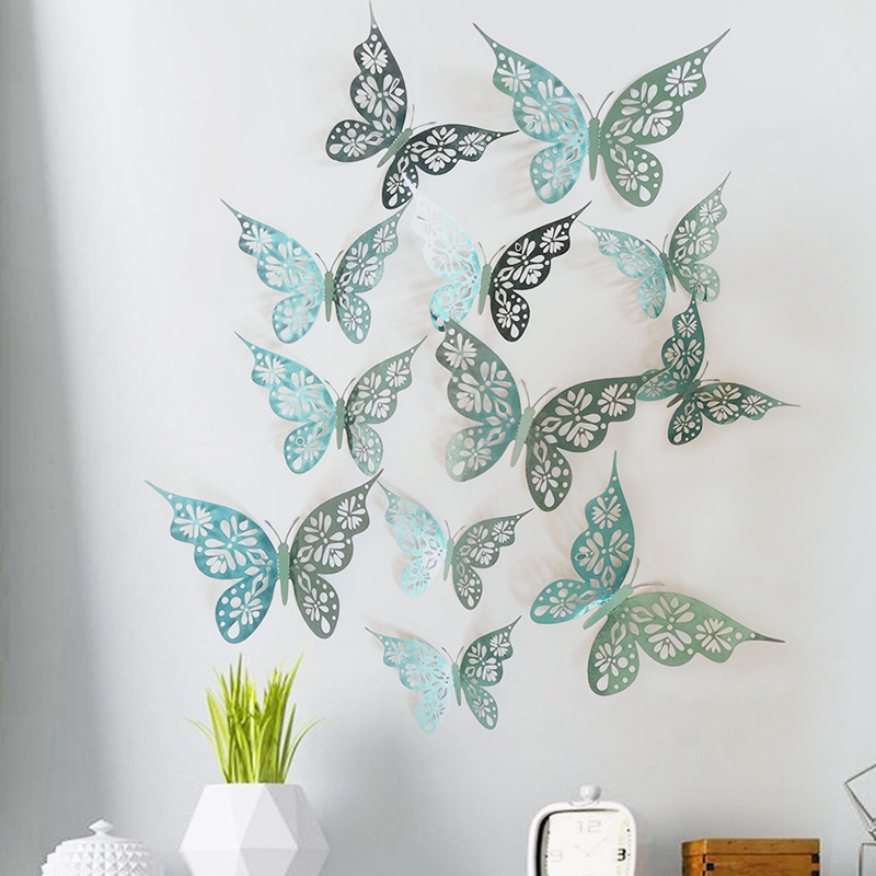 Colored 3D Paper Butterfly Wallpaper Exquisite Hollow Butterflies Stickers For Living Room Self Adhesive Bedroom Wall Decal