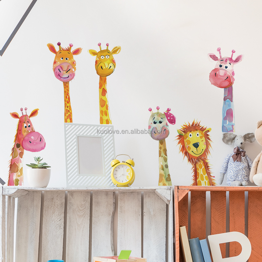 Cartoon painted giraffe family wall stickers Children's bedroom living room decoration wallpaper self-adhesive PVC stickers