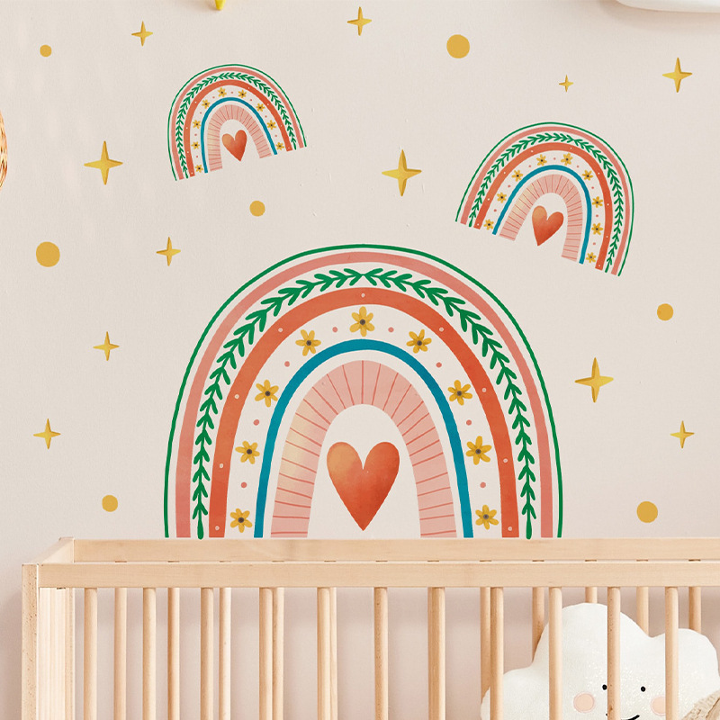 Painted stars Polka dots Rainbow PVC wall stickers Children's bedroom decorative wall stickers self-adhesive wallpaper