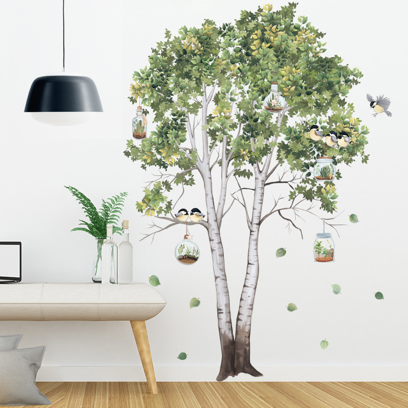 New Design Big Tree Wallpaper Removable Green Plant Birds Sticker Creative Living Room Decorative Wall Decal