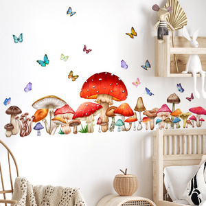 Red Mushroom Brown Mushroom Wall Sticker Colorful Butterfly Decals Living Room Decorative Wallpaper