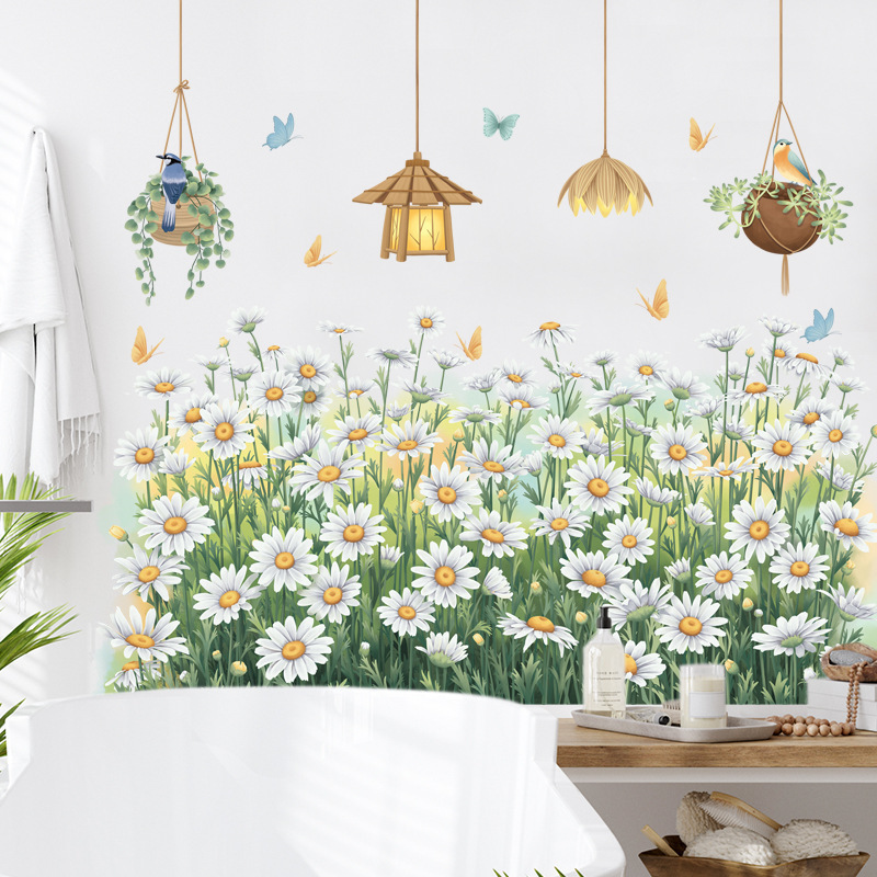 Fresh Little Daisy Wall Sticker Beautiful cartoon chandelier Decals  Living Room Decorative Wallpaper