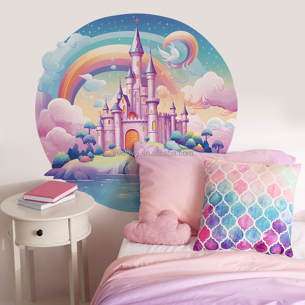 Cartoon dream castle Rainbow wall stickers Princess bedroom living room decorative wall stickers self-adhesive pvc wallpaper