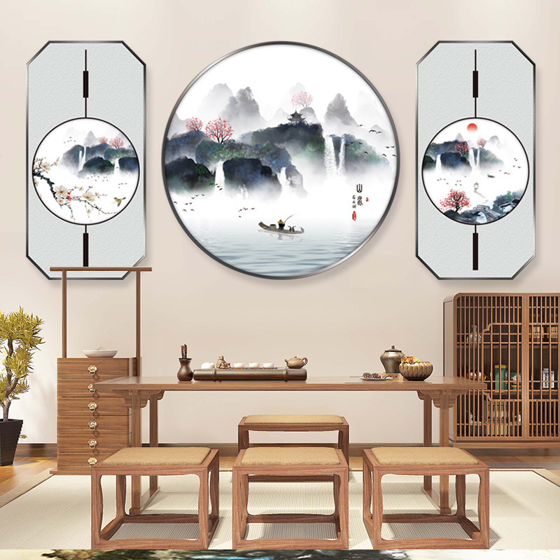 Jinxiu Mountain and River Wall Sticker Chinoiserie ink painting Decals  Living Room Decorative Wallpaper