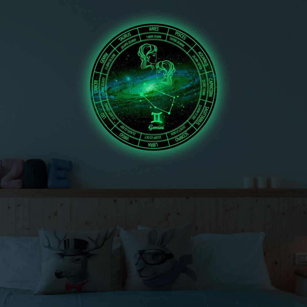 20CM Twelve Constellation Moon Planet Luminous Sticker Glowing In The Dark Wall Decal Kid's Room Decor Fluorescent Wallpaper