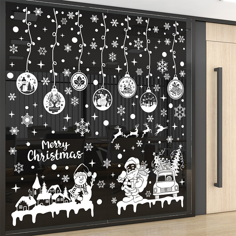 Christmas Castle Wall Sticker Santa Claus Snowman Decals  Living Room Decorative Wallpaper