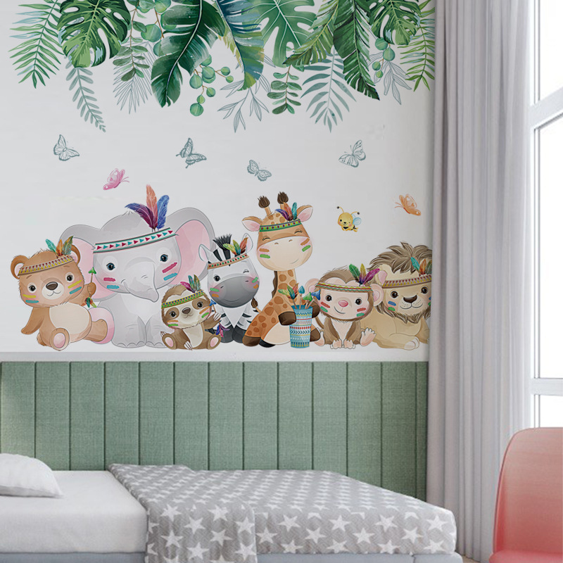 Forest Party Wall Sticker Cartoon Forest Animals Decals  Living Room Decorative Wallpaper