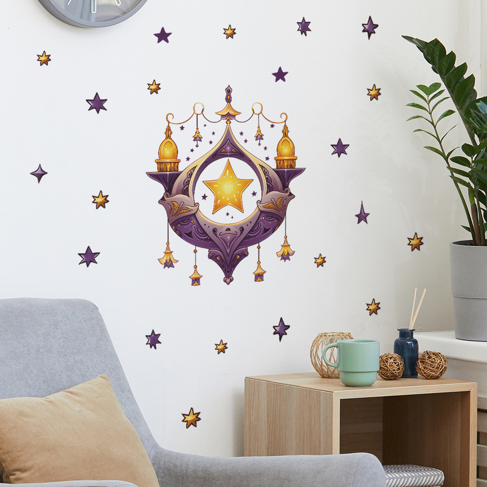 Purple dreamcatcher feather star chandelier wall sticker living room bedroom decoration wallpaper self-adhesive stickers