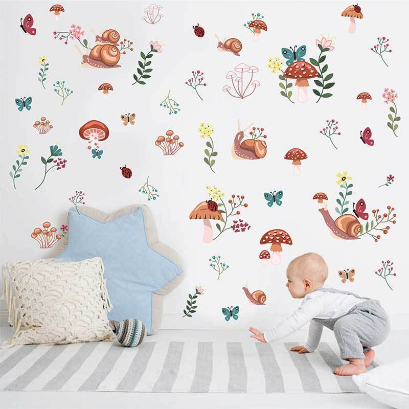 Jungle paradise wall stickers cartoon mushroom snail children's bedroom baby room decoration  wallpaper self-adhesive stickers