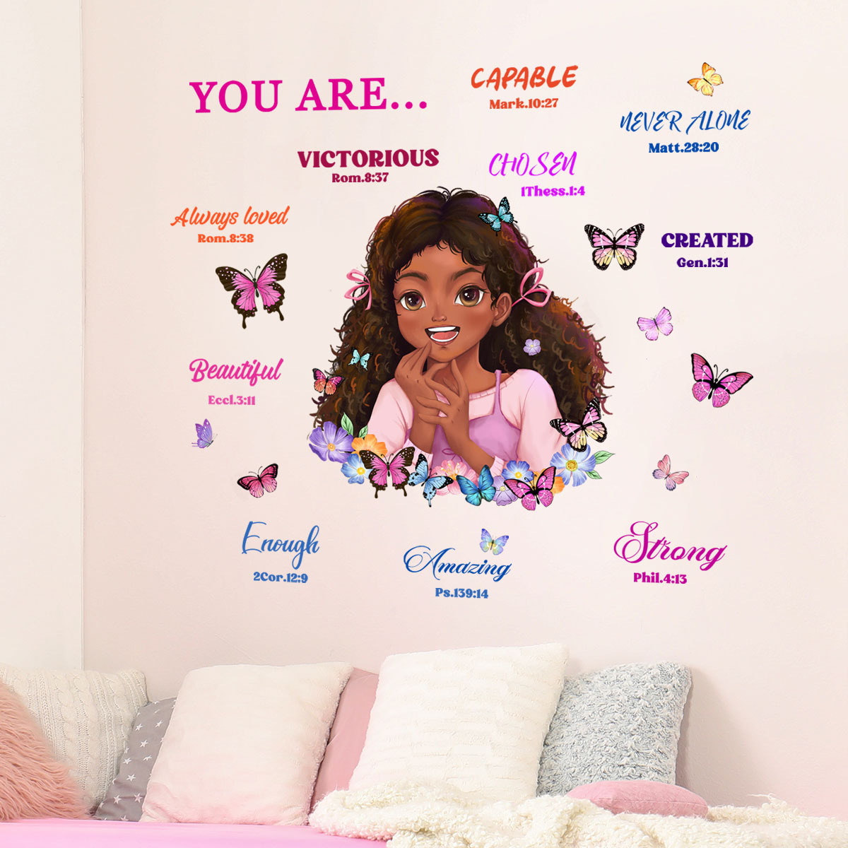 Cartoon Black Girl Inspirational Text Wall Sticker  Lovely Kid's Decorative Home Decor