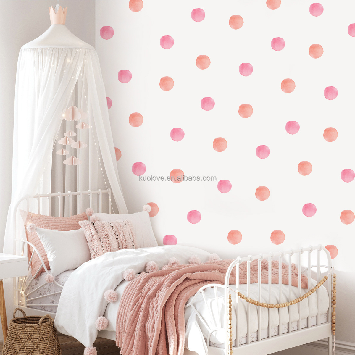 Pink princess tune polka dot simple design wall stickers living room bedroom decoration wallpaper self-adhesive stickers