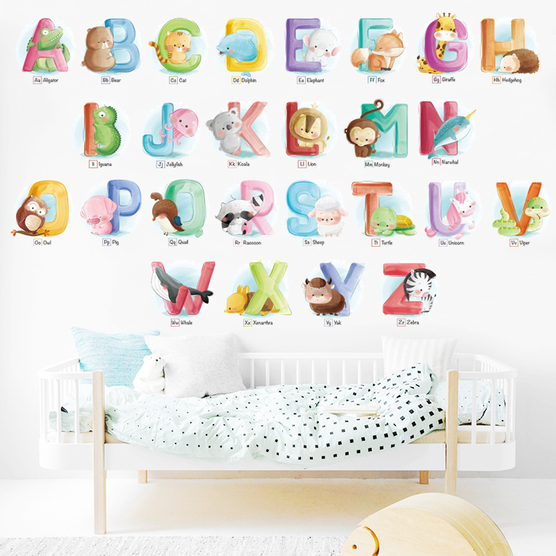 26 English Alphabet Wallpaper Cartoon Animal Wall Mural Kid's Decor Wall Sticker For Children's Room Kindergarten Stickers