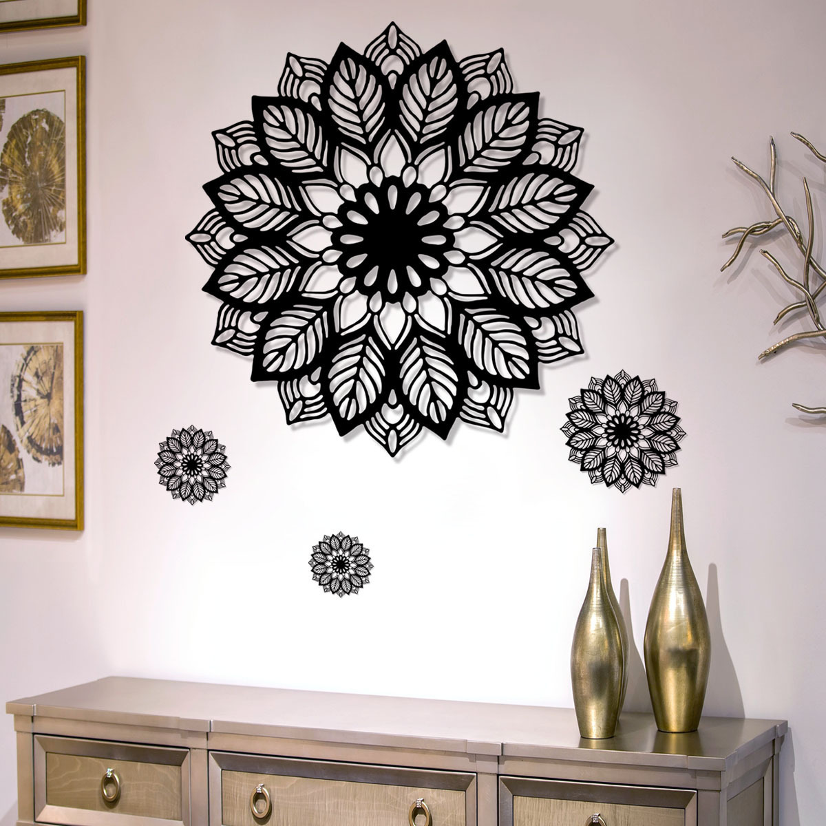 Black Flowers Wall Sticker Geometric flower Decals Living Room Decorative Wallpaper