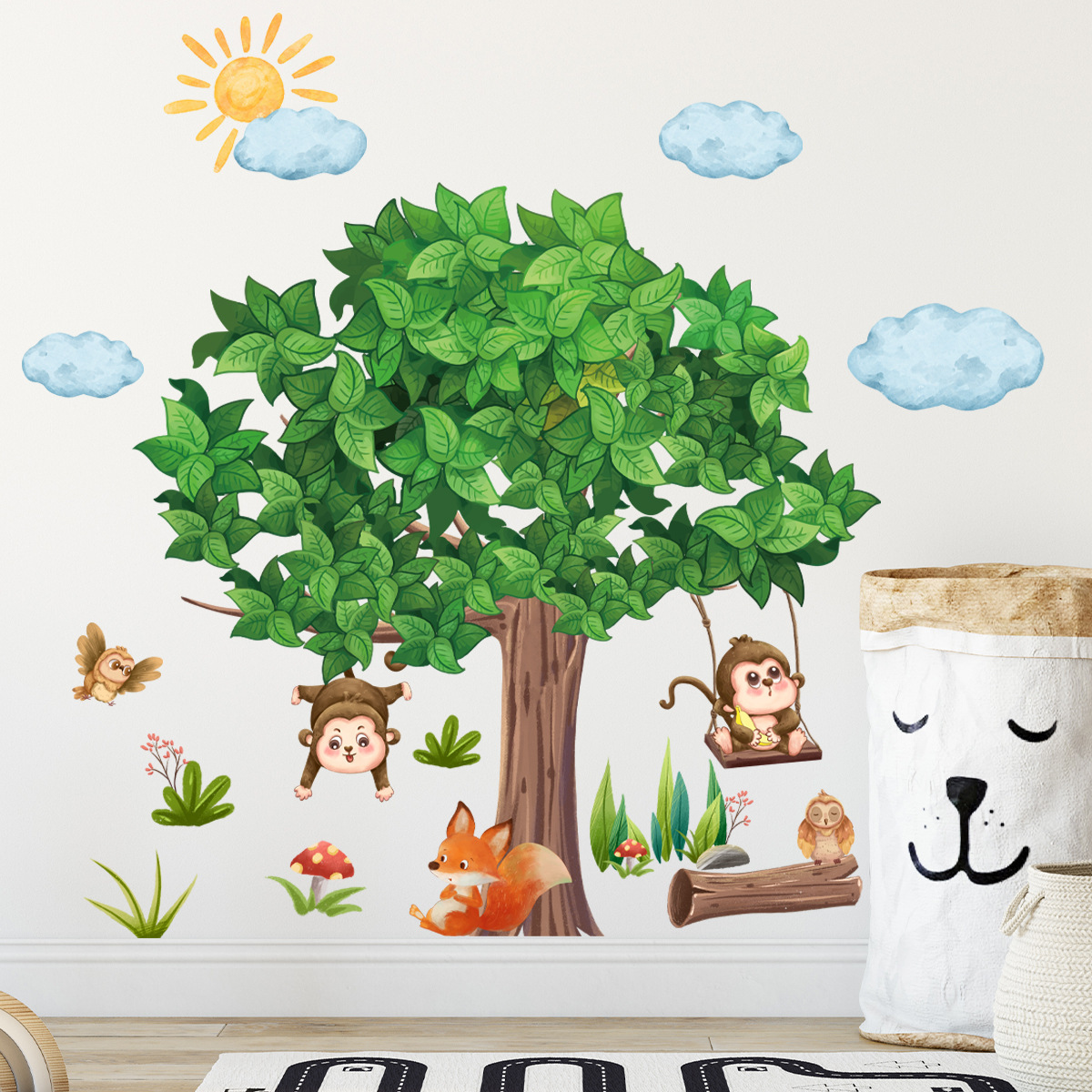 Forest small animals Wall Sticker Cartoon Monkey Fox Decals Living Room Decorative Wallpaper