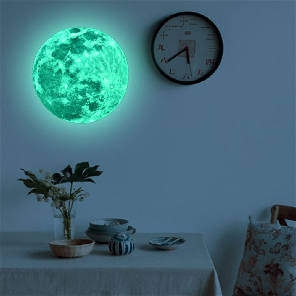 Hot Sale Luminous Moon Wall Sticker Green Moon Glowing In The Dark Wall Mural Home Decor Kid's Living Room Bedroom Wallpaper