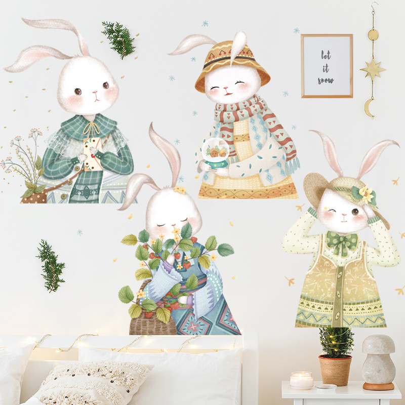 Cartoon Rabbit Wallpaper Cute Home Decoration Bunny Wall Sticker For Kid's Living Room Bedroom TV Background Wall Mural